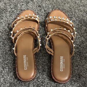 CUSHIONAIRE Women's Tan Studded Sandals